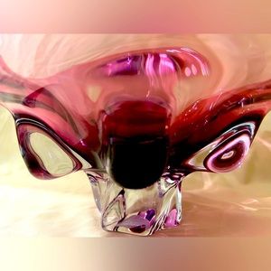 Vintage Murano Pink Petal Pedestal Beautiful Large Art Glass Bowl 13” W x 6” H